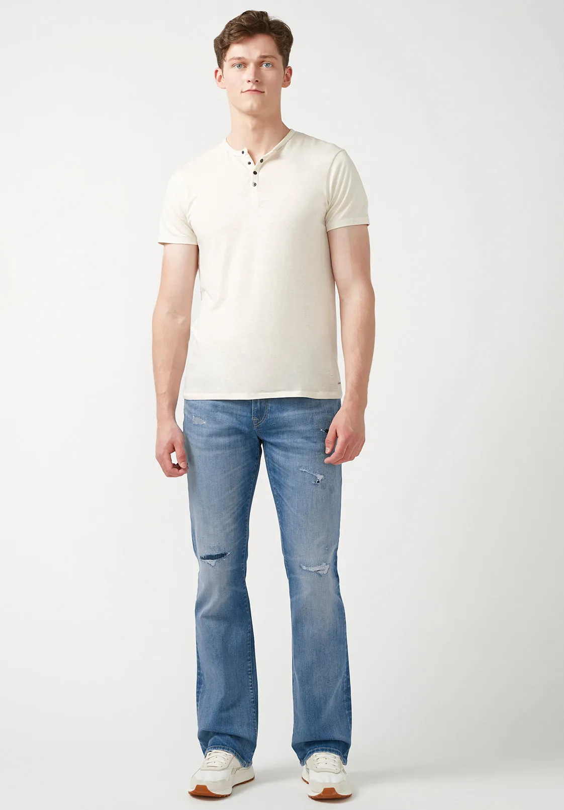 Mens Distressed Indigo Jeans with Relaxed Boot Fit - BM22927