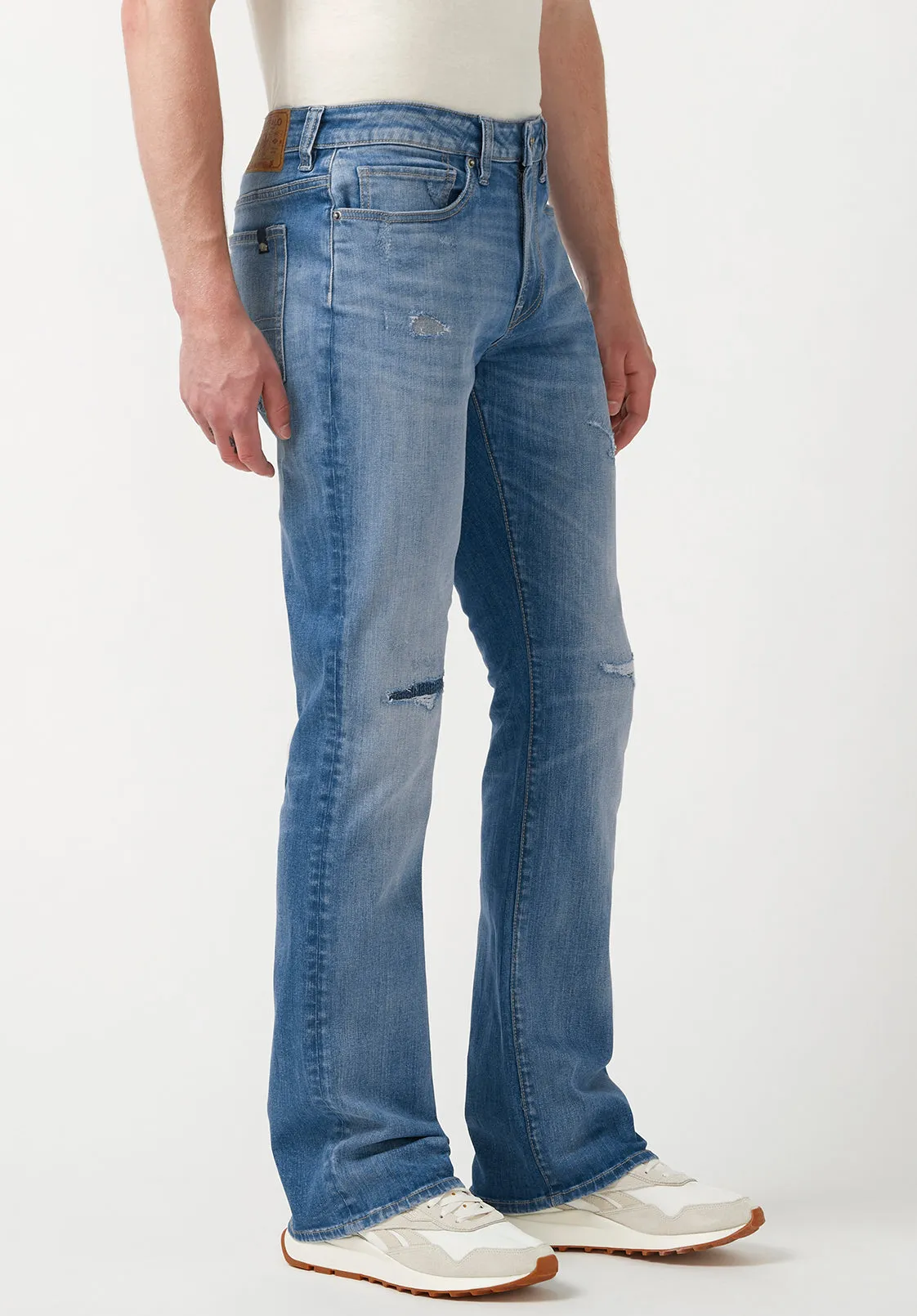 Mens Distressed Indigo Jeans with Relaxed Boot Fit - BM22927