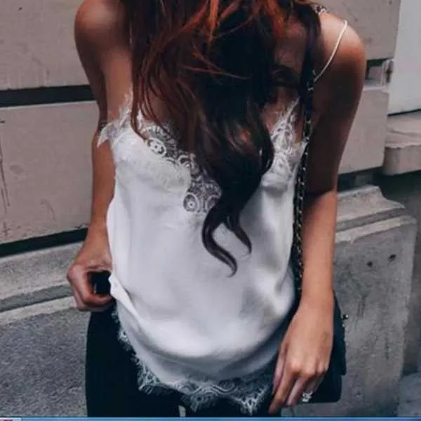 Spaghetti Straps Lace Trim Swing Cami Tank Top
