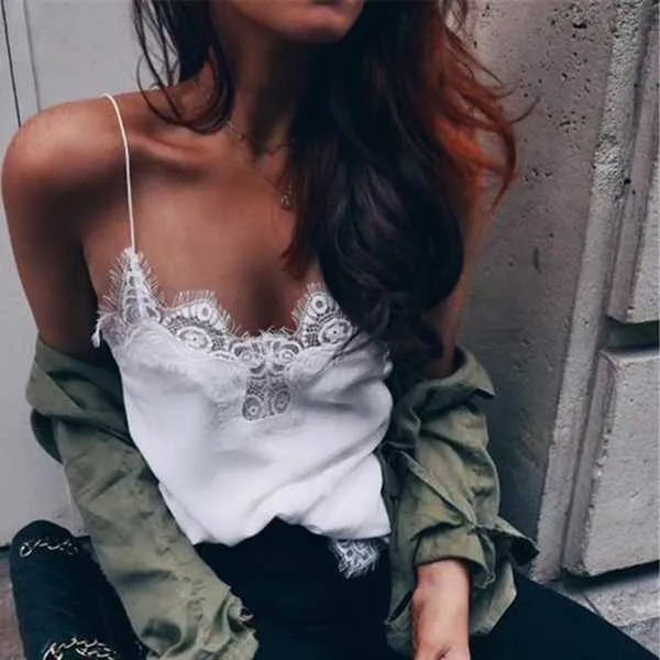 Spaghetti Straps Lace Trim Swing Cami Tank Top