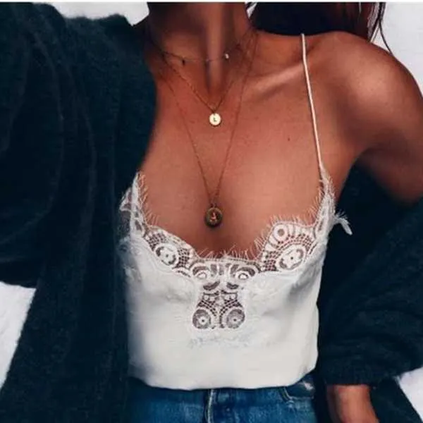 Spaghetti Straps Lace Trim Swing Cami Tank Top