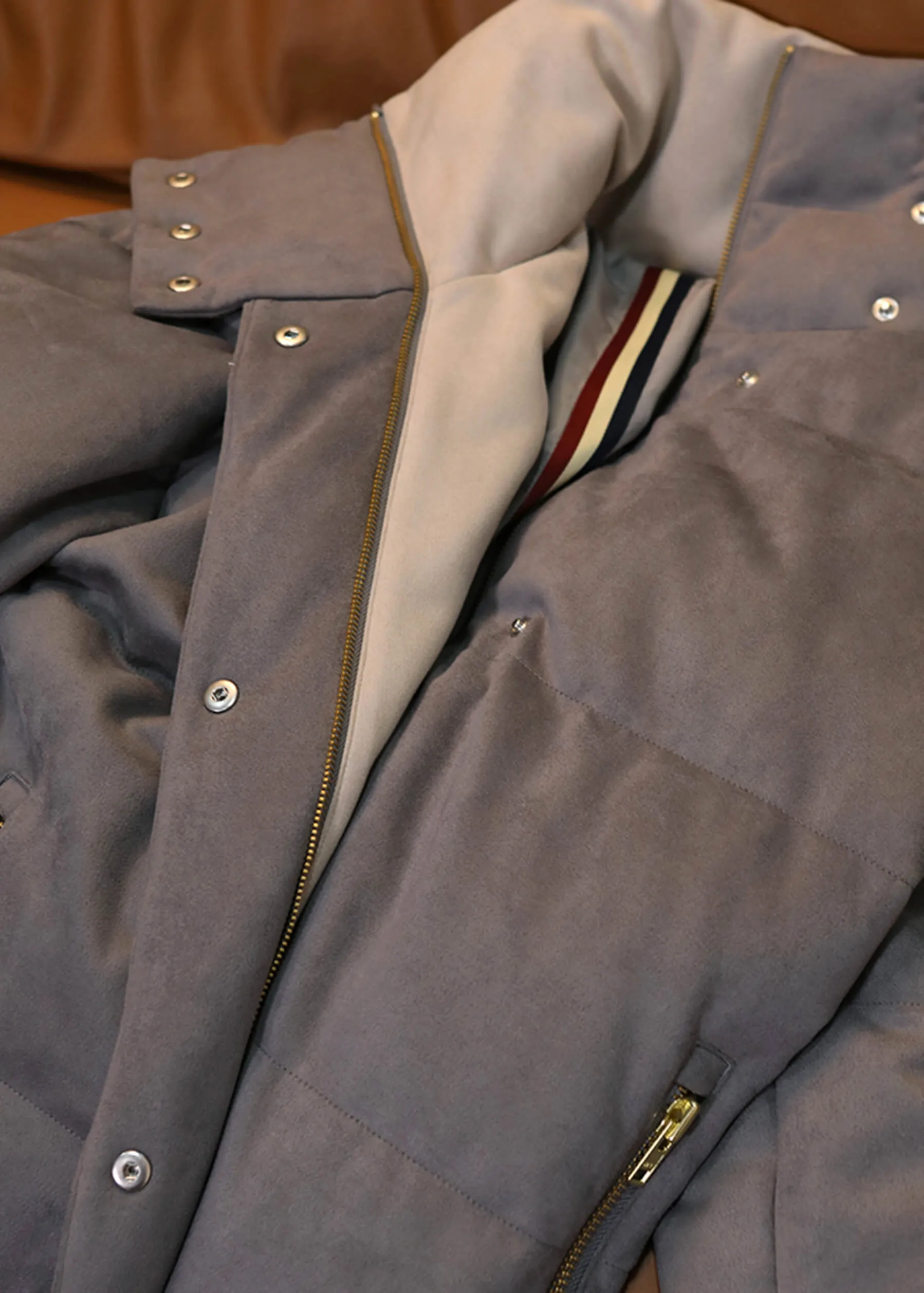 Suede Long Down Puffer Parka Coat