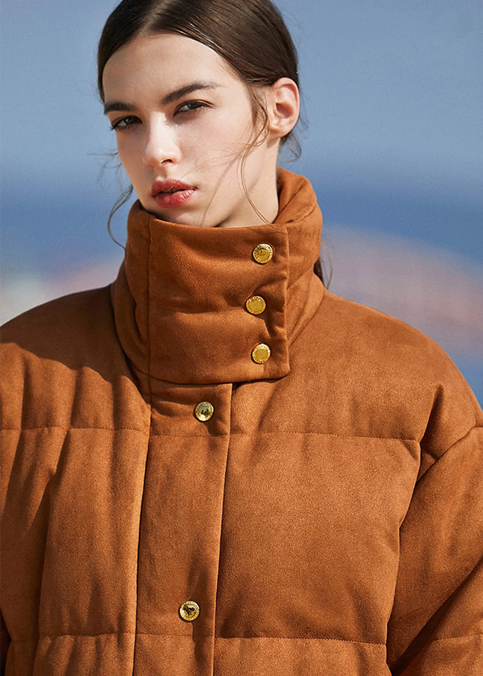 Suede Long Down Puffer Parka Coat