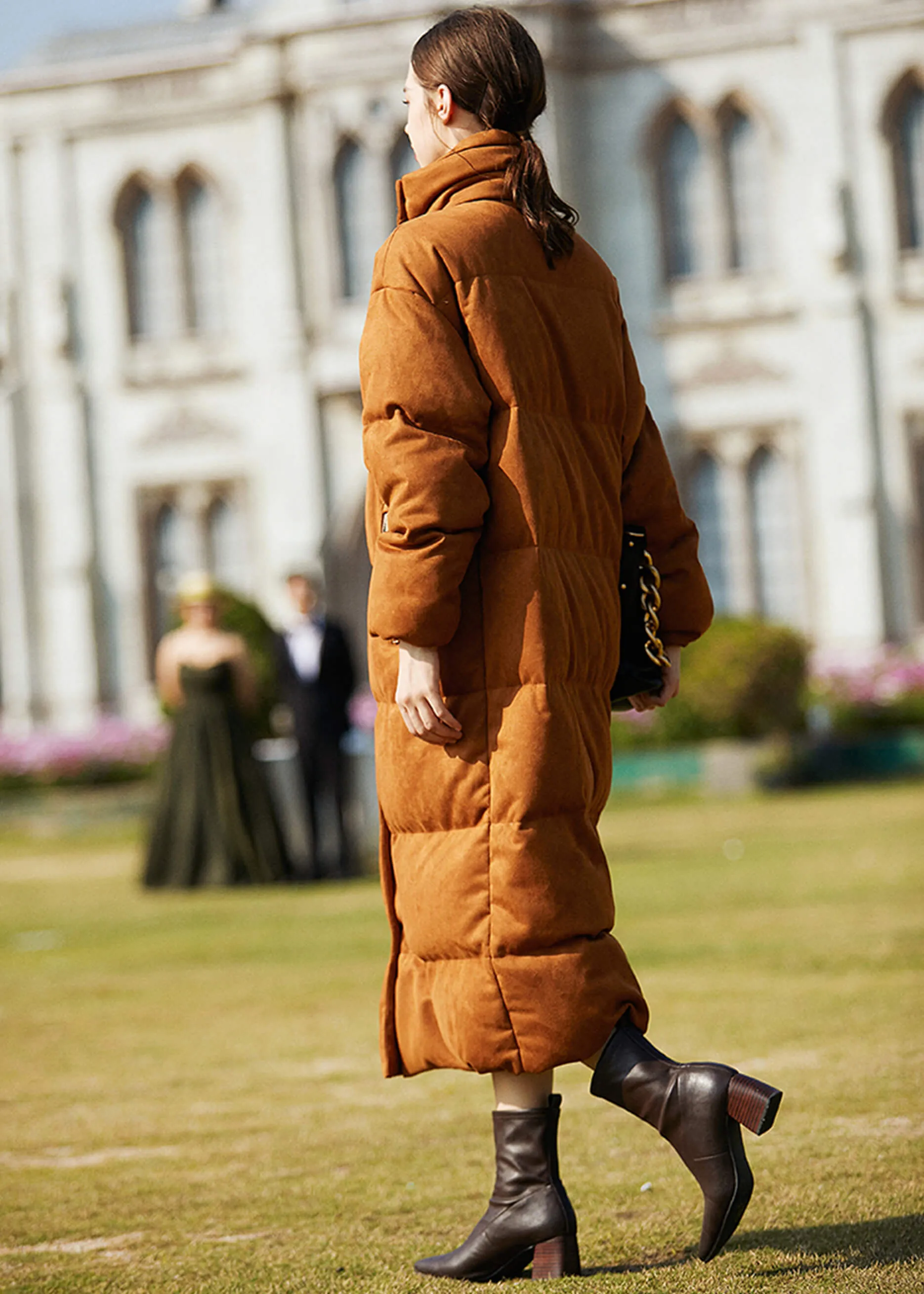 Suede Long Down Puffer Parka Coat