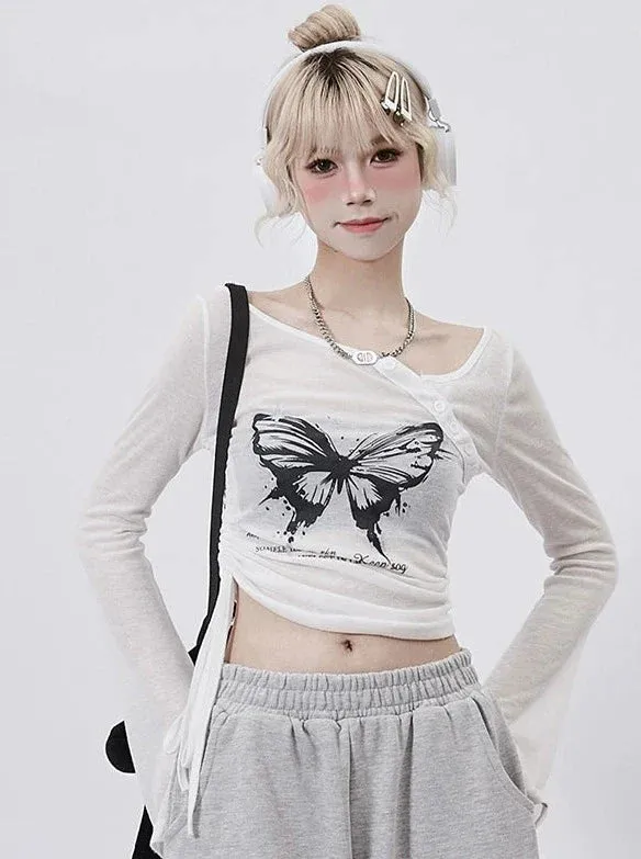Top Butterfly Short Y2K Shirring