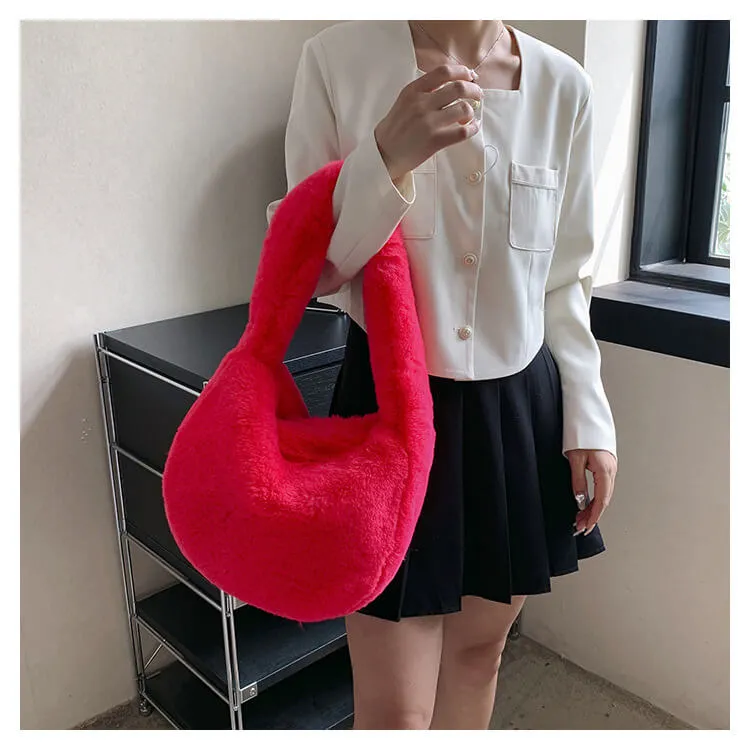 Trendy Ladies Hobo Faux Fur Shoulder Bag-Showtown