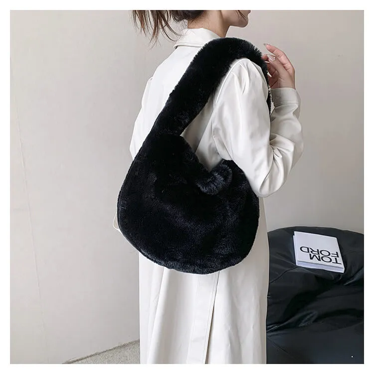 Trendy Ladies Hobo Faux Fur Shoulder Bag-Showtown