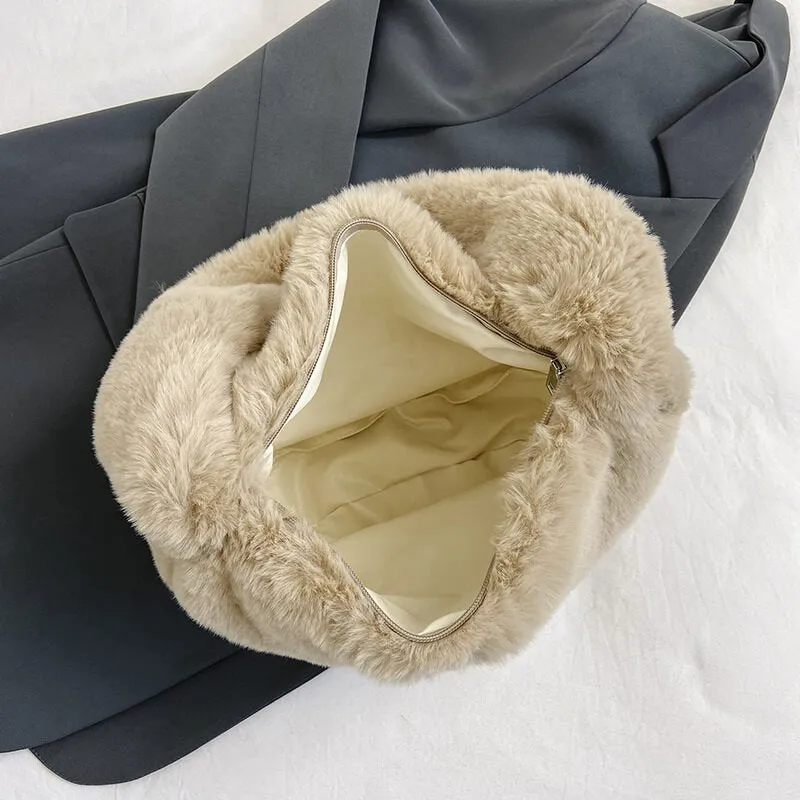Trendy Ladies Hobo Faux Fur Shoulder Bag-Showtown