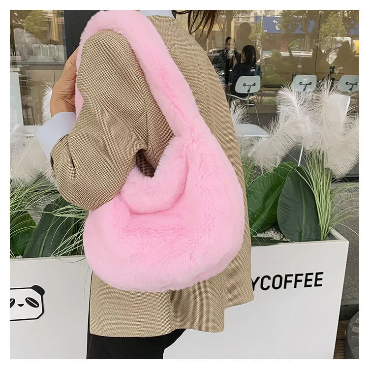 Trendy Ladies Hobo Faux Fur Shoulder Bag-Showtown