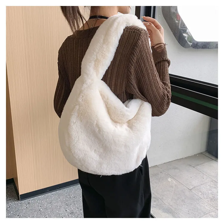 Trendy Ladies Hobo Faux Fur Shoulder Bag-Showtown