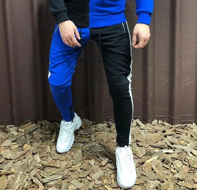 Two Pieces Set Men Half Black Half White Men's Sports Suit