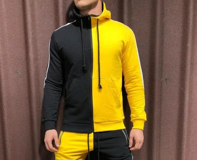 Two Pieces Set Men Half Black Half White Men's Sports Suit