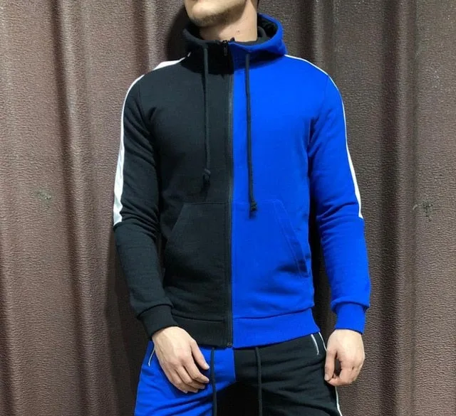 Two Pieces Set Men Half Black Half White Men's Sports Suit