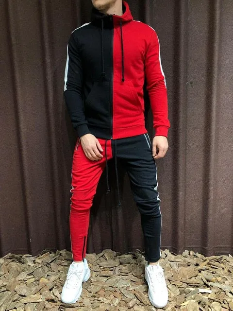 Two Pieces Set Men Half Black Half White Men's Sports Suit