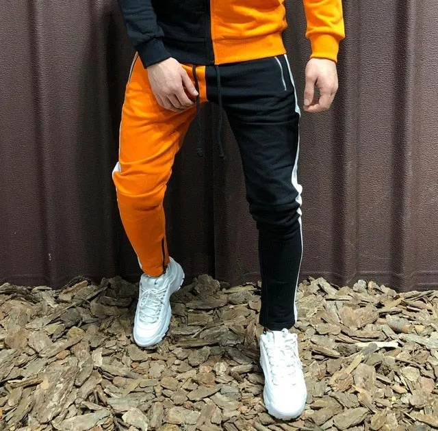 Two Pieces Set Men Half Black Half White Men's Sports Suit