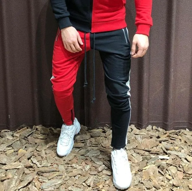 Two Pieces Set Men Half Black Half White Men's Sports Suit