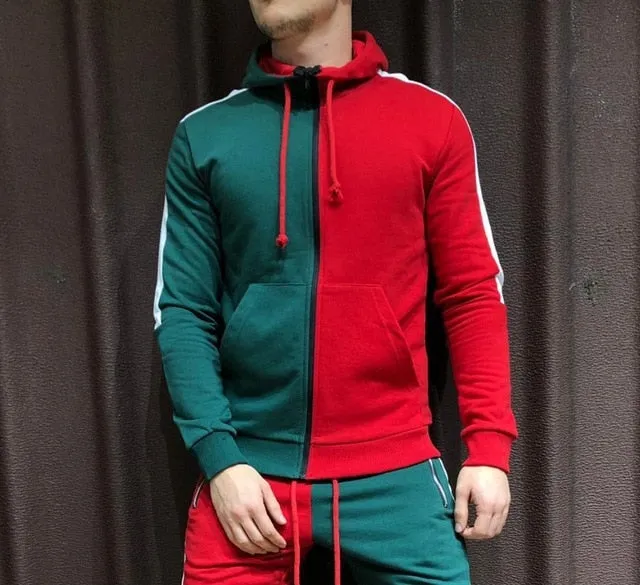 Two Pieces Set Men Half Black Half White Men's Sports Suit