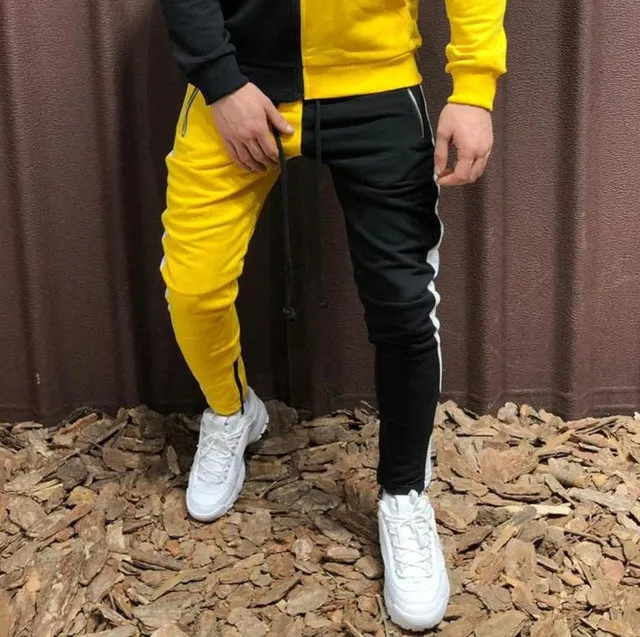 Two Pieces Set Men Half Black Half White Men's Sports Suit
