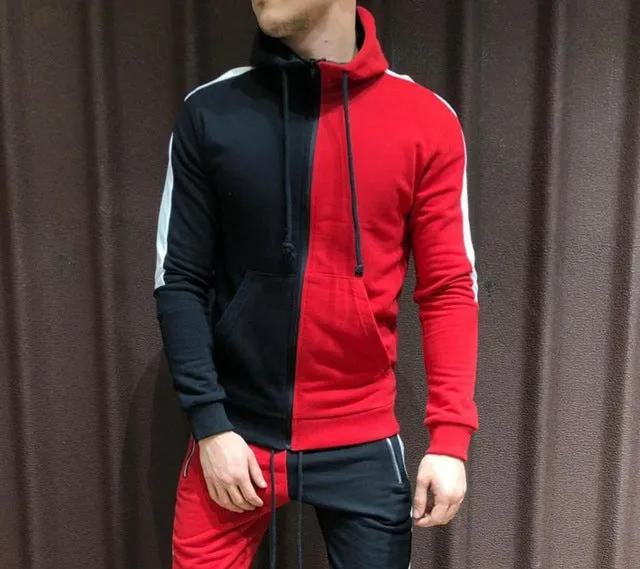 Two Pieces Set Men Half Black Half White Men's Sports Suit