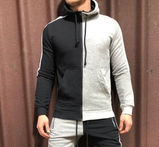 Two Pieces Set Men Half Black Half White Men's Sports Suit