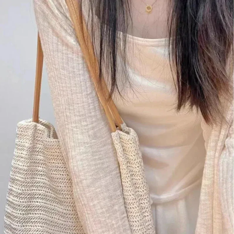 UAKISS  -  Simple Knitted Solid Casual Shoulder Handbags Women Vintage Tender Underarm Bag Fashion Y2k Aesthetic All Match Tote Bags Trendy