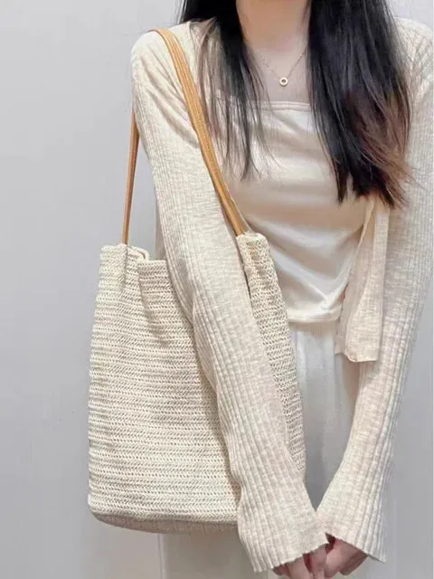 UAKISS  -  Simple Knitted Solid Casual Shoulder Handbags Women Vintage Tender Underarm Bag Fashion Y2k Aesthetic All Match Tote Bags Trendy