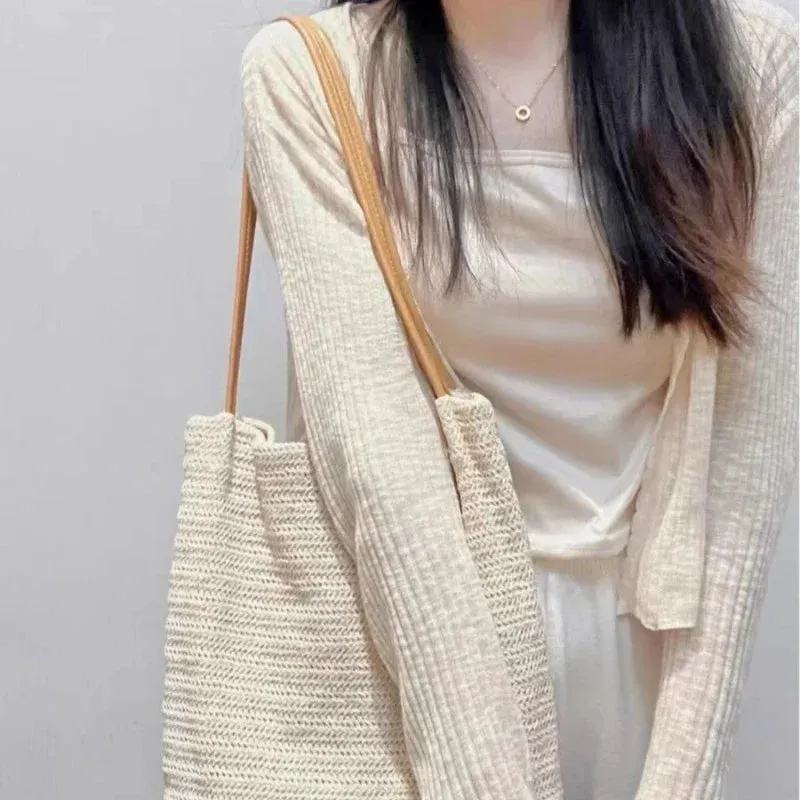 UAKISS  -  Simple Knitted Solid Casual Shoulder Handbags Women Vintage Tender Underarm Bag Fashion Y2k Aesthetic All Match Tote Bags Trendy
