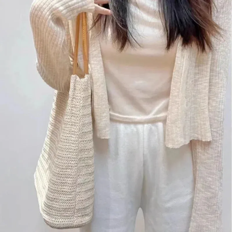UAKISS  -  Simple Knitted Solid Casual Shoulder Handbags Women Vintage Tender Underarm Bag Fashion Y2k Aesthetic All Match Tote Bags Trendy