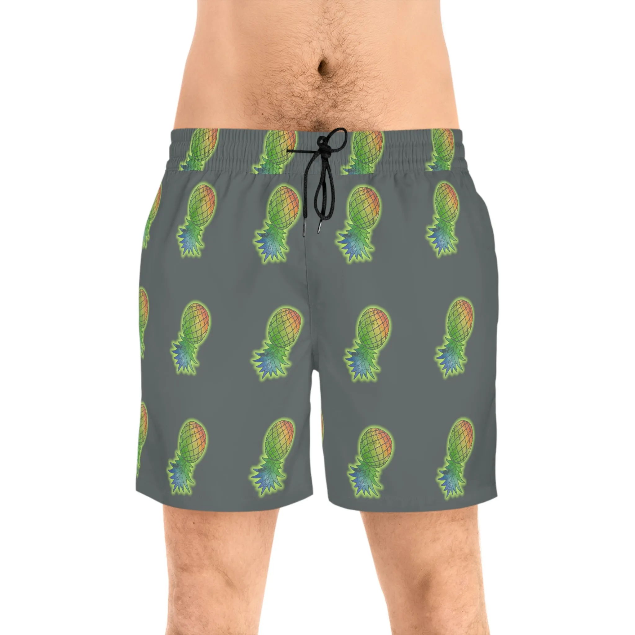 Upside Down Pineapple Men's Mid-Length Swim Shorts (AOP)