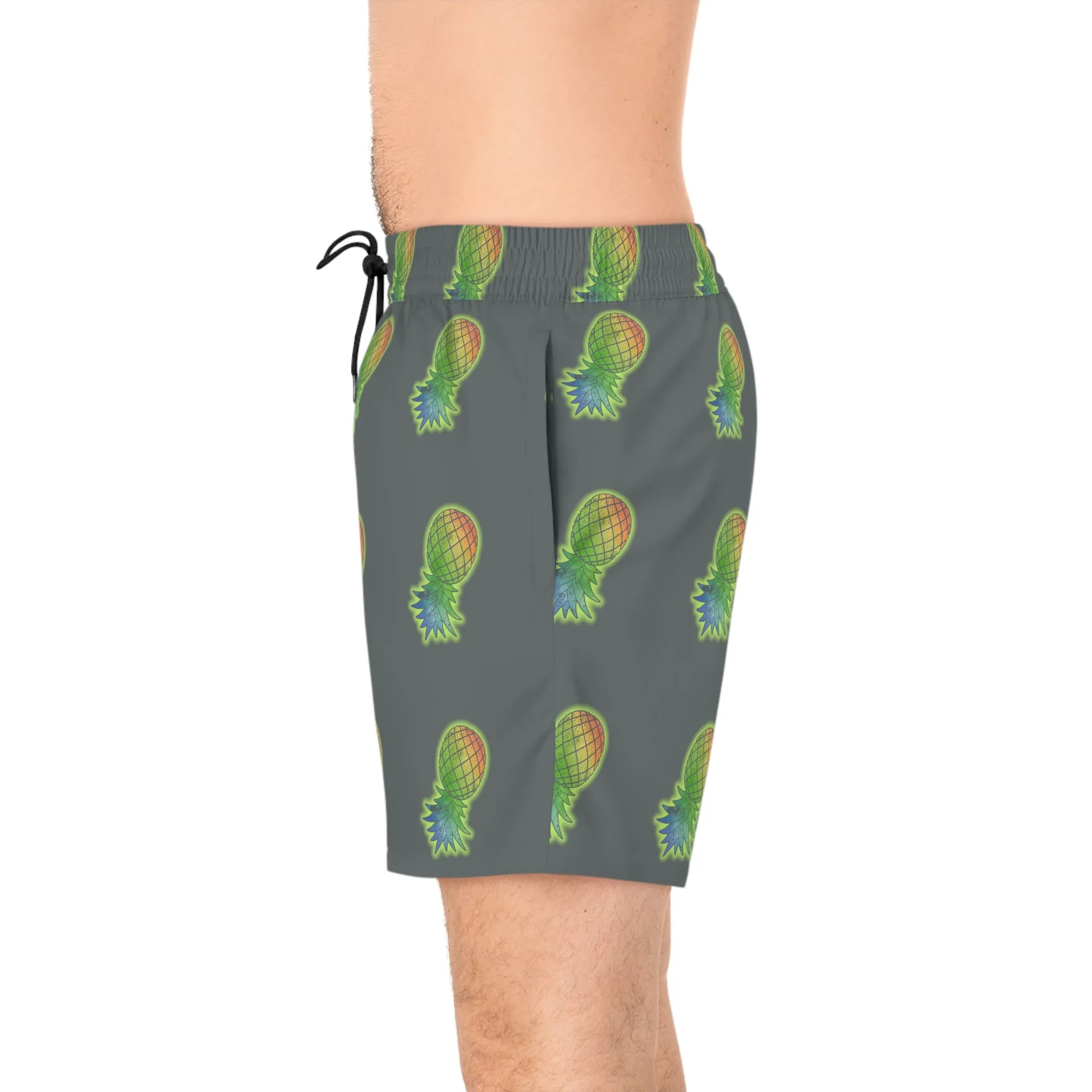 Upside Down Pineapple Men's Mid-Length Swim Shorts (AOP)
