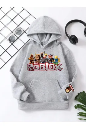 Vask Boy's Grey Hooded Cotton Printed Sweatshirt