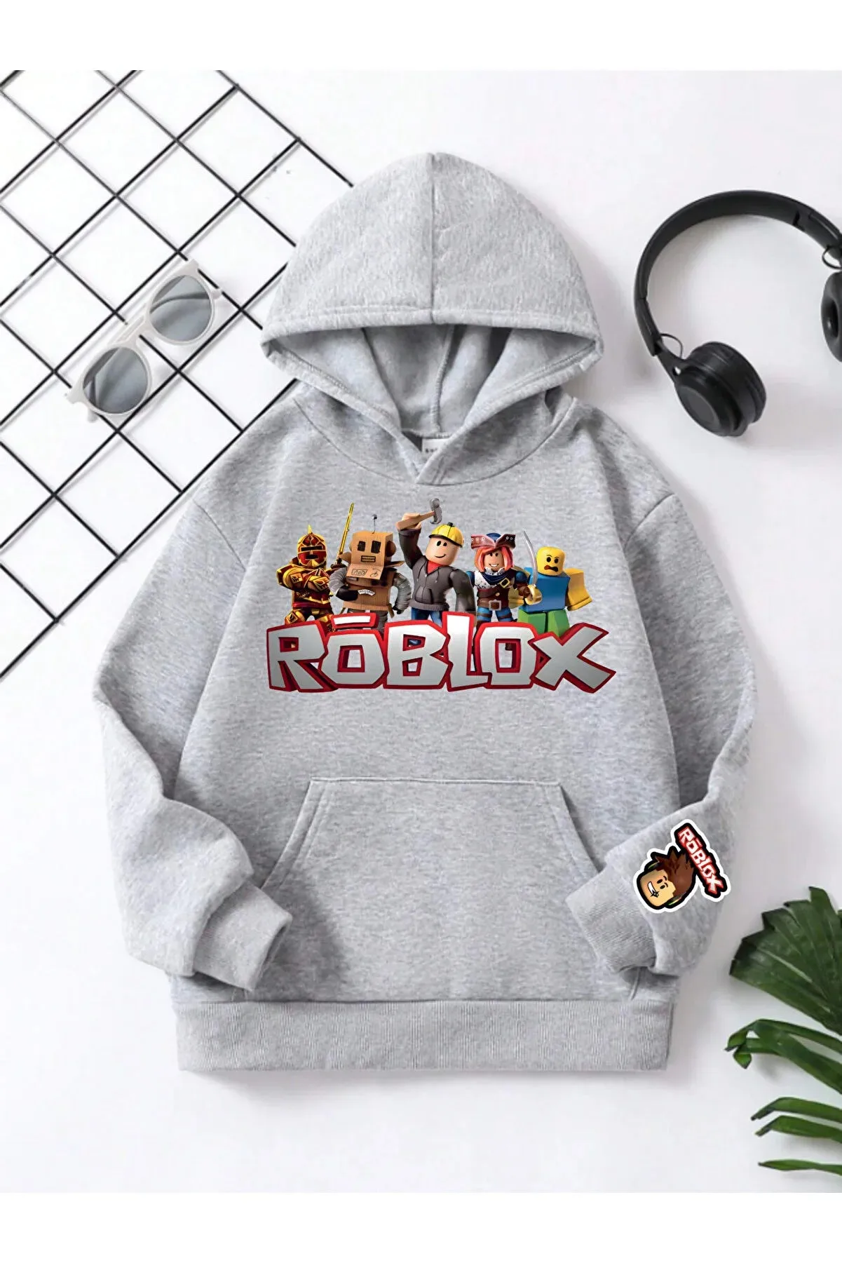 Vask Boy's Grey Hooded Cotton Printed Sweatshirt
