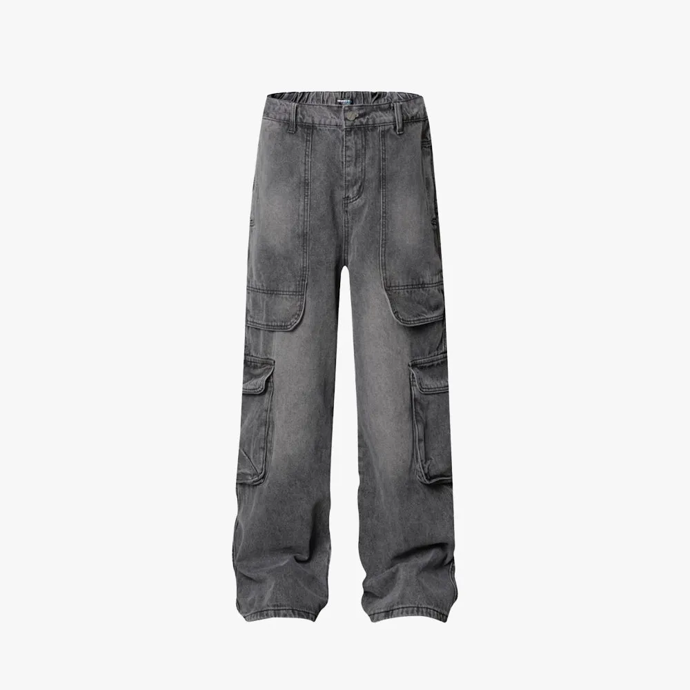 Vintage Washed Grey Cargo Denim