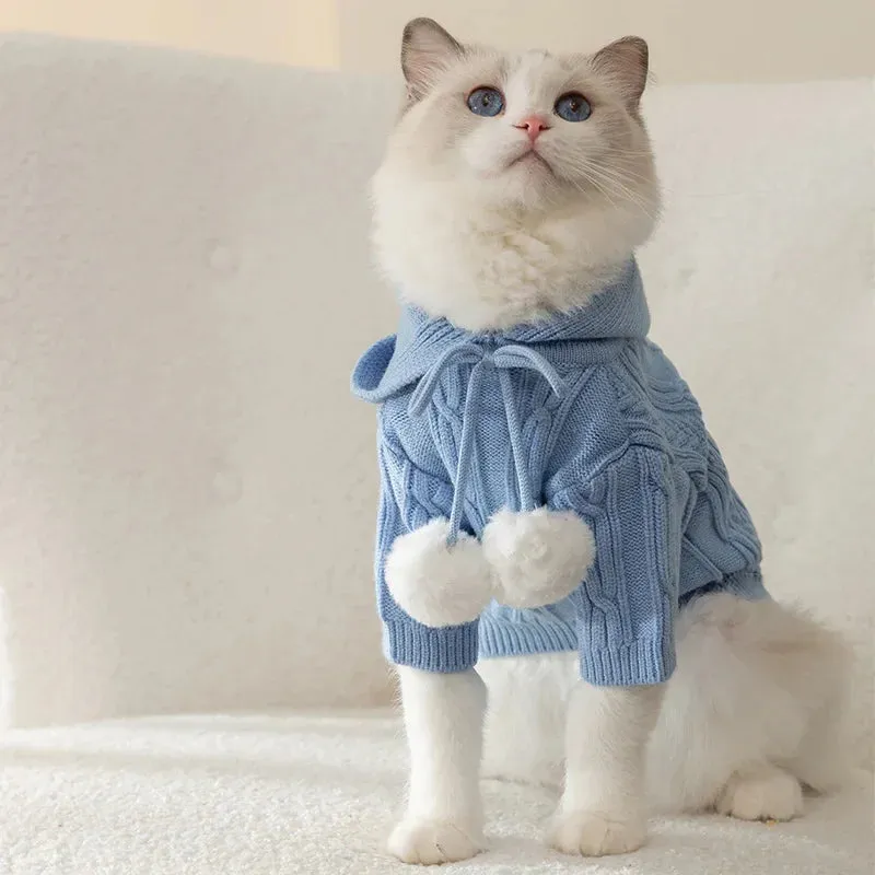 Warm Cat Clothes - Winter Pet Clothing for Cats, Fashionable Outfits and Coats, Soft Sweater Hoodie for Spring, Pet Supplies