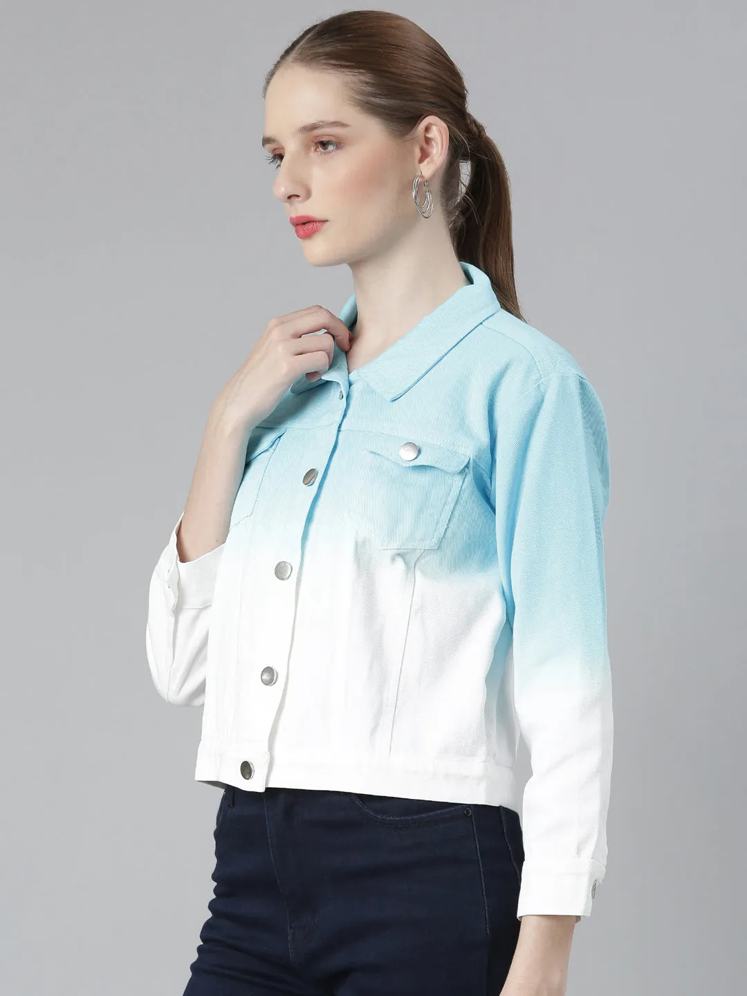 Women Blue Ombre Denim Jacket