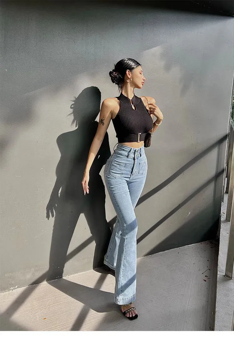 Women Y2K Sexy Tank Tops Chic Tops Halter Off Shoulder Crop Top Camis Elastic Slim Solid Knit Sports Solid Tank Tops 2024 Summer