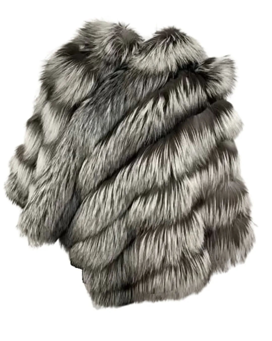 Luxurious Womens Silver Fox Fur Cape Poncho - Elegant, Cozy, and Stylish