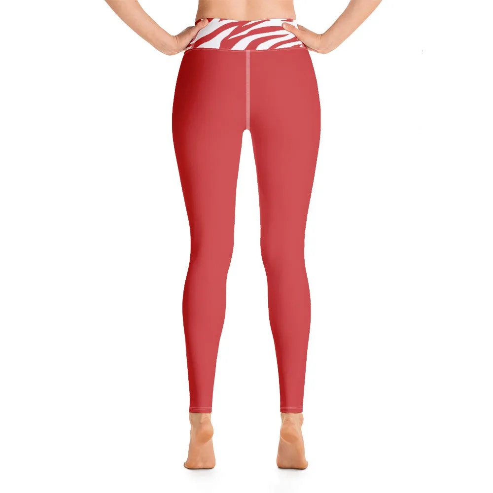 Yoga Leggings Red and White Zebra Printed