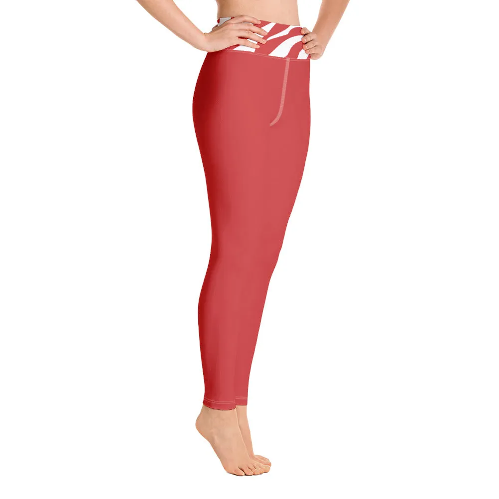 Yoga Leggings Red and White Zebra Printed