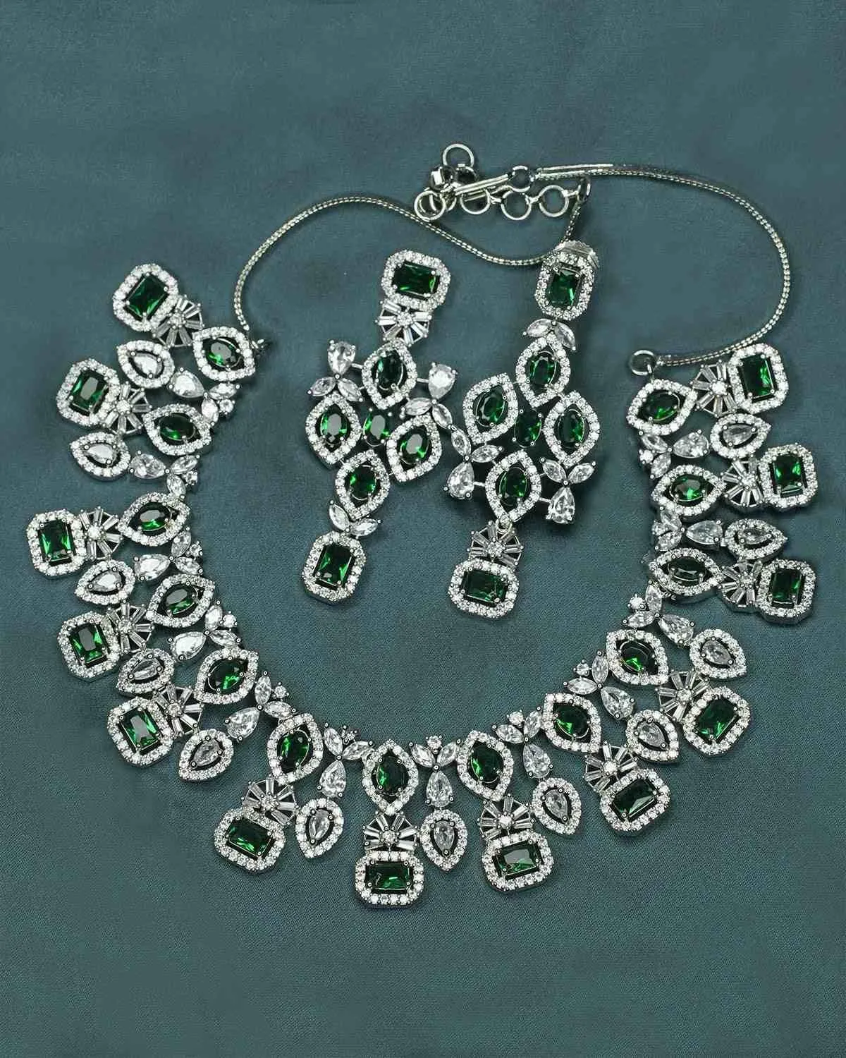 Zevarly Anamika Emerald AD Necklace Set