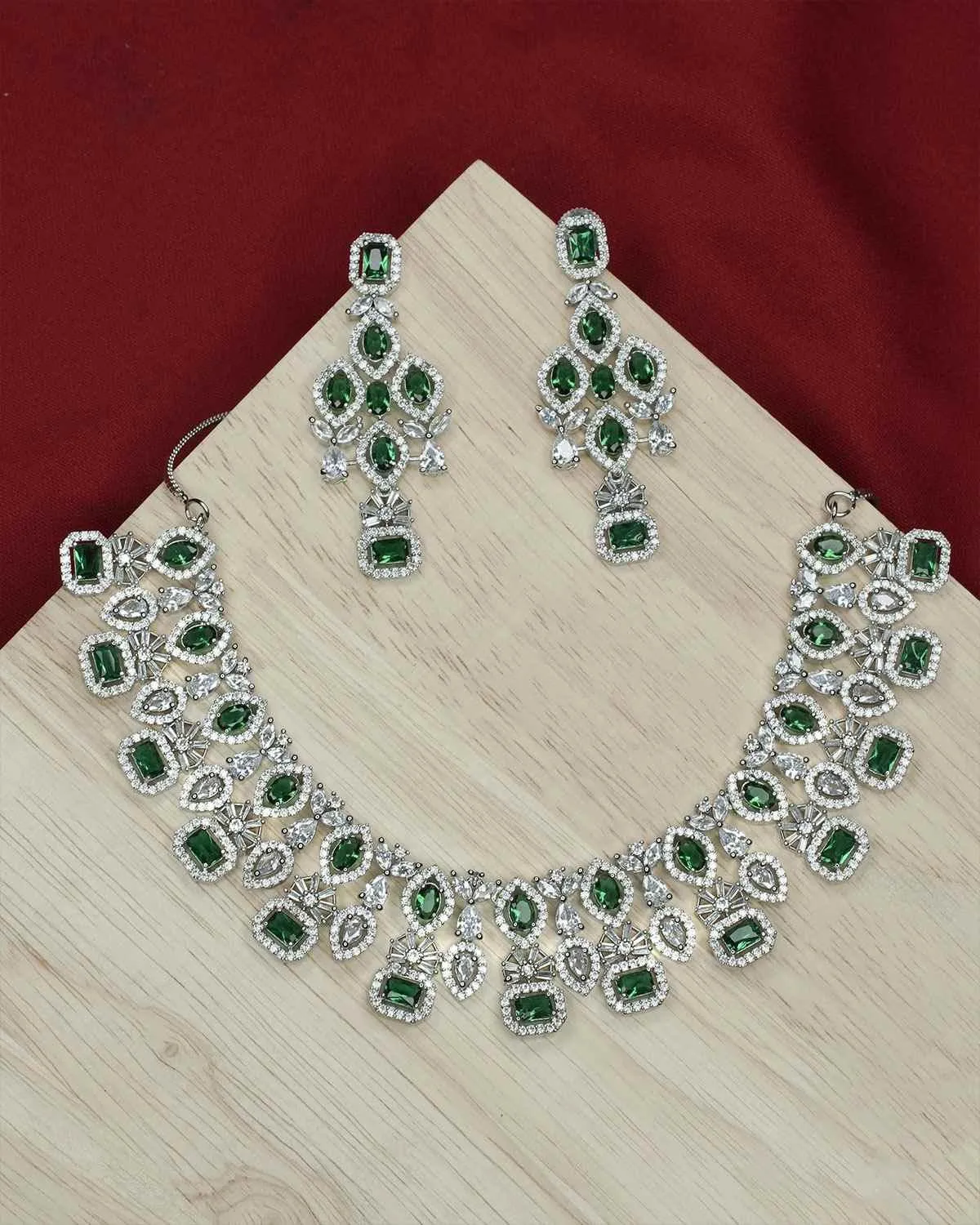 Zevarly Anamika Emerald AD Necklace Set