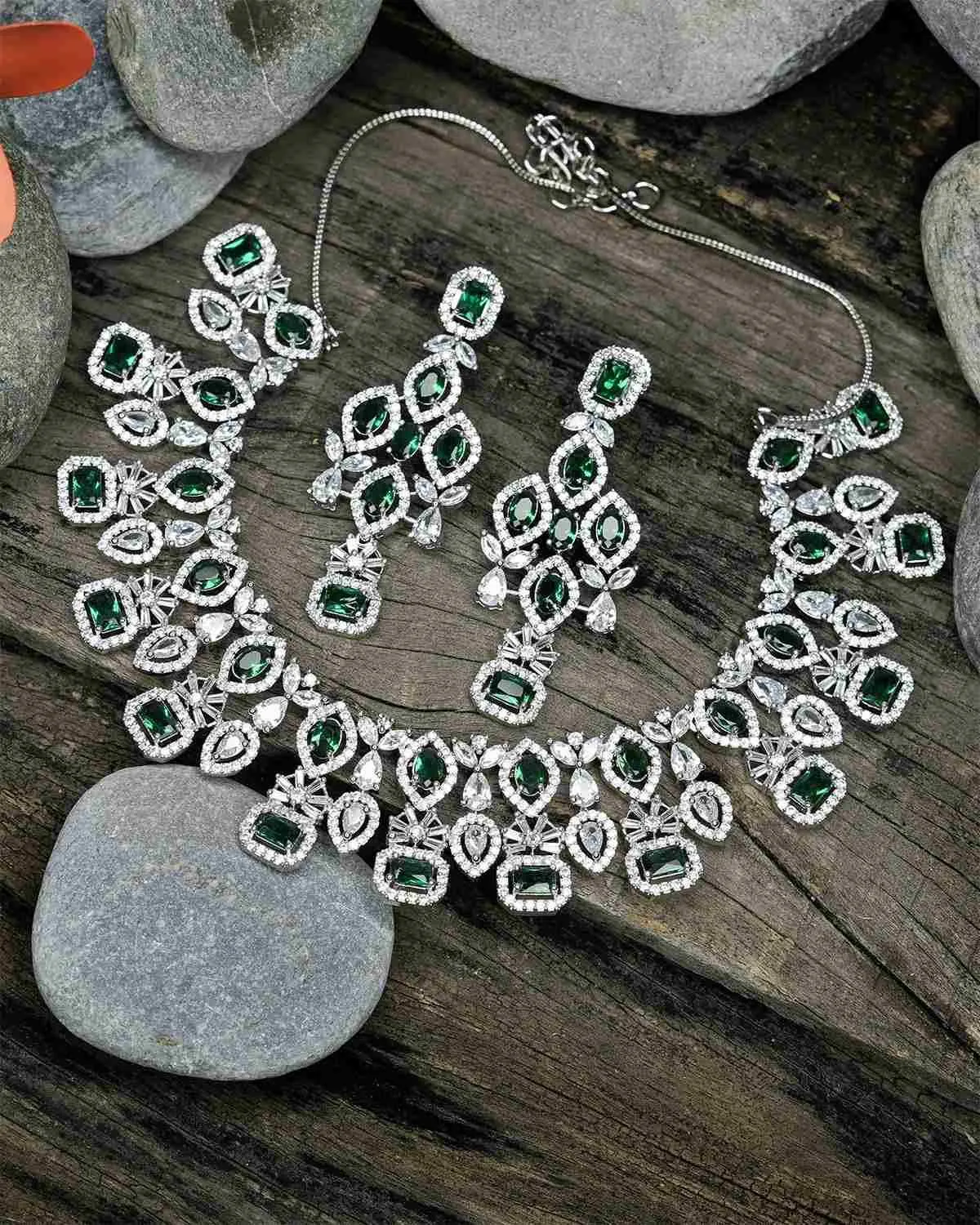 Zevarly Anamika Emerald AD Necklace Set